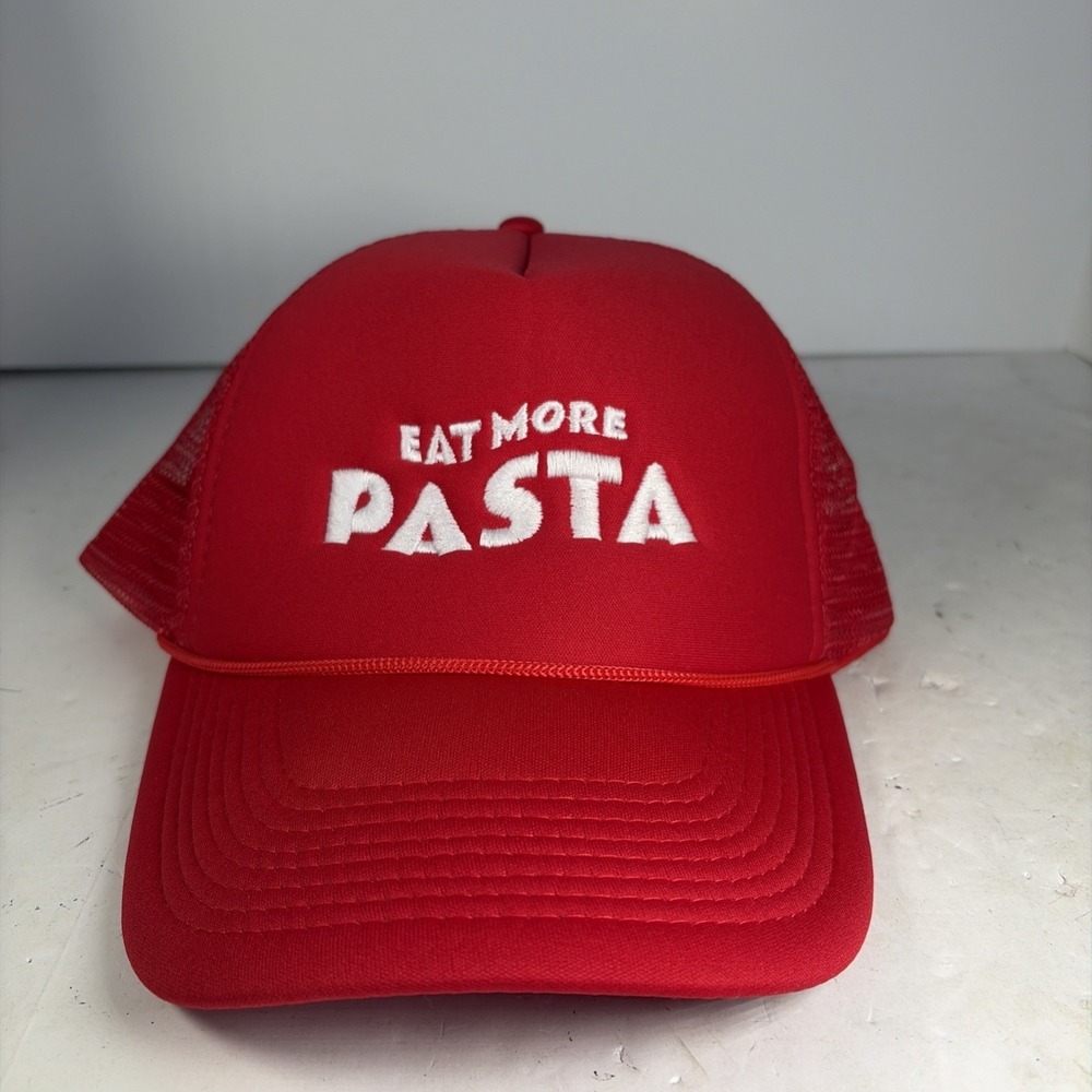 Nissin Cap 'Eat More Pasta' Red Mesh Back Snapback Rope Hat‎